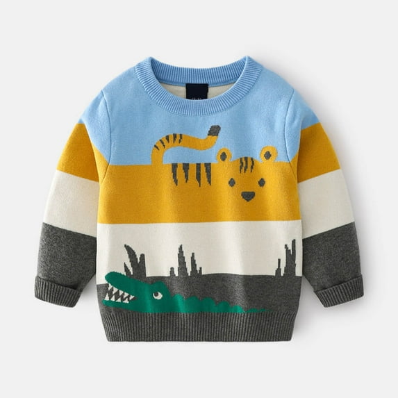NAISIBABY Big Boys Pullover Sweaters, Casual Warm New Pattern Long Sleeve Knit Cotton Sweater Light Blue 7-8T
