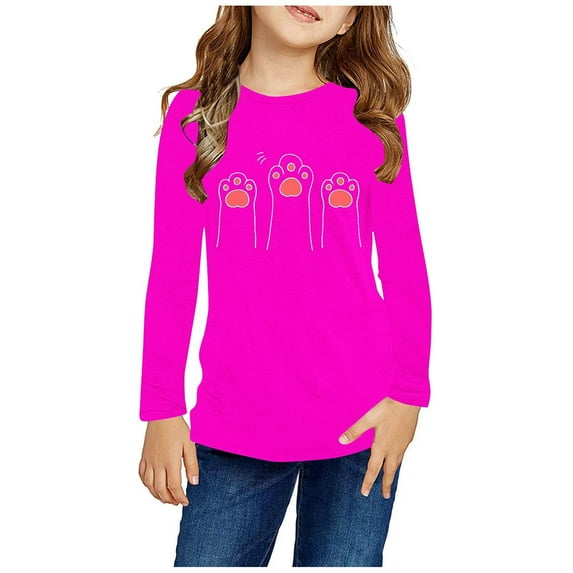 NAISIBABY Big Girls Long Sleeve Tops, Crewneck New Prints Pullover Casual Comfy T-Shirts Hot Pink