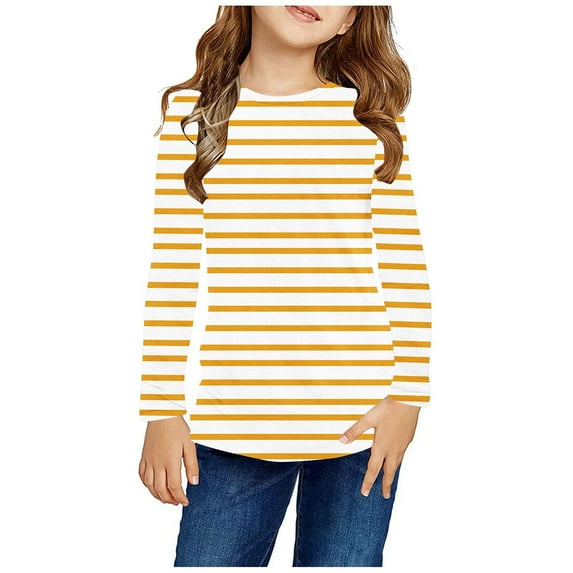 NAISIBABY Big Girls Long Sleeve Tops, Crewneck Striped Casual Kids Pullover Blouses Yellow 9-10T