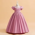 thumbnail image 1 of NAISIBABY Big Girls Princess Dress, Silky Satin Long Length Short Sleeve Wedding Party Gown Performance Dress Pink 7T, 1 of 9