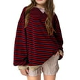 thumbnail image 1 of NAISIBABY Big Girls Pullover Sweatshirts, Casual Fashion Striped Long Sleeve Kids Loose Tops Wine, 1 of 3