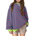 thumbnail image 1 of NAISIBABY Big Girls Pullover Sweatshirts, Long Sleeve Casual Fashion Striped Kids Loose Tops Purple, 1 of 3