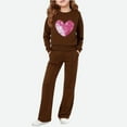 thumbnail image 1 of NAISIBABY Big Girls Sets 2-Piece, Glitter Heart Pullover Sweatshirt and Straight Leg Pants Kids Fall Winter Fashion Outfits Brown 11T, 1 of 5