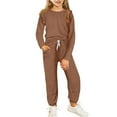 thumbnail image 1 of NAISIBABY Big Girls Sweatshirts Sweatpants Sets, Solid Color Casual Long Sleeve Kids 2-Piece Sets Brown 10-11T, 1 of 3