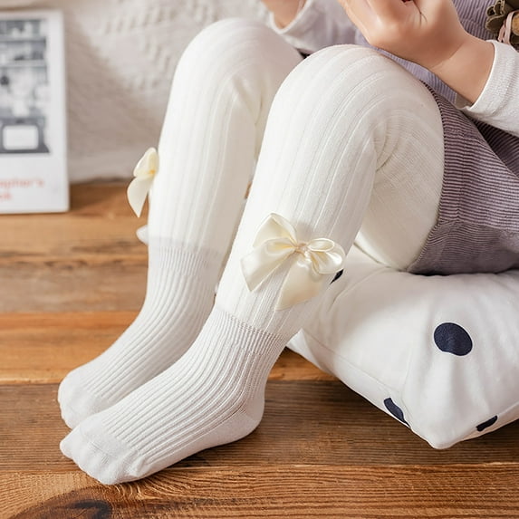 NAISIBABY Big Girls Tights, Knitted Stretch Comfy Kids Winter Leggings Pantyhose White 6-8T