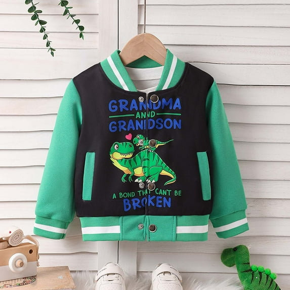 NAISIBABY Bomber Jacket for Boys, Long Sleeve Trendy Dinosaur Prints Button Hooded Casual Coat Green 9-12Months