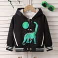 thumbnail image 1 of NAISIBABY Bomber Jacket for Boys, Trendy Dinosaur Prints Long Sleeve Button Hooded Casual Outwear Black 18-24Months, 1 of 7