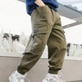 thumbnail image 1 of NAISIBABY Boy's Cargo Pants, Solid Color Elastic Waist Loose Fit Kids Cotton Casual Pants Khaki 15-16T, 1 of 3