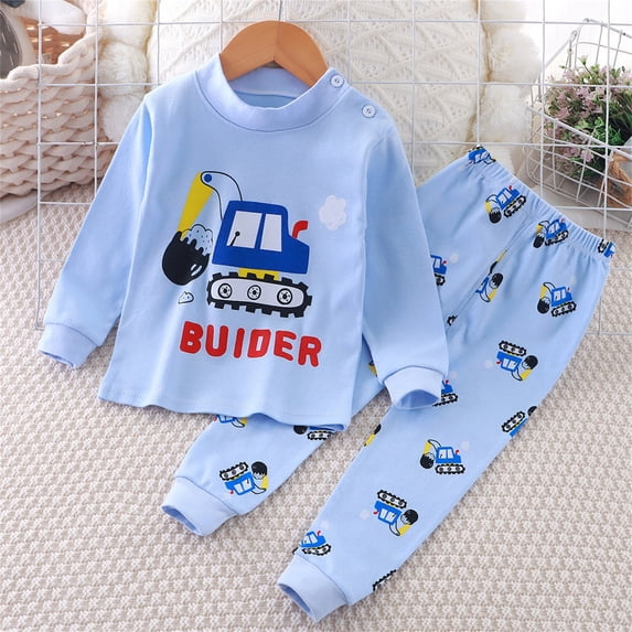 NAISIBABY Boys 2PC Homewear Outfit Set, Comfort Breathable Long-Sleeve Crew-Neck Top and Pants Lounge Set Blue Size 3T