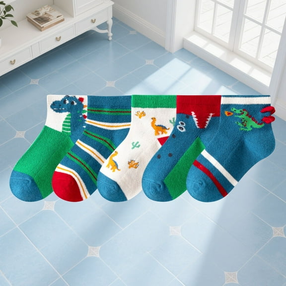 NAISIBABY Boys Ankle Socks 5-Pack, Non Slip Breathable Cute Stretch Toddler Cotton Athletic Socks Green 3T