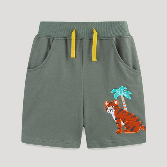NAISIBABY Boys Athletic Shorts, Graphic Loose Casual Drawstring Summer Cotton Shorts Gray 3-4T