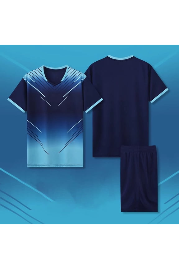 Boys Active Shorts Set 2-Piece, Performance T-Shirt Sports Basketball Shorts Activewear Outfit Dark Blue 6-7T