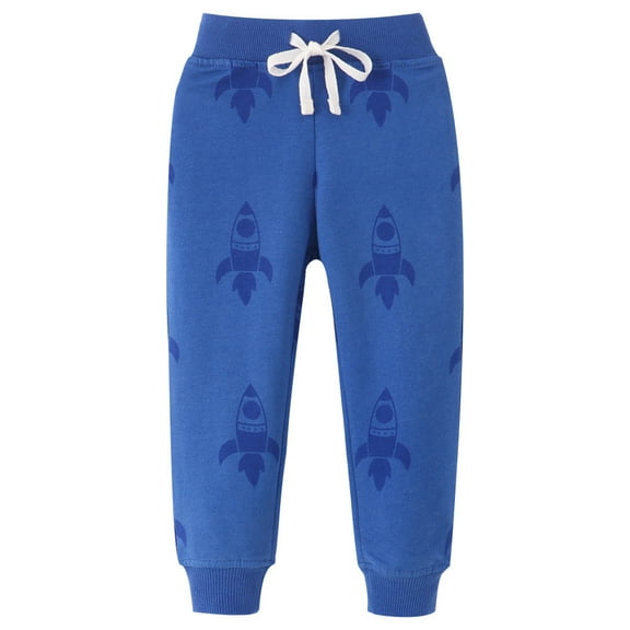 NAISIBABY Boys Athletic Sweatpants, Drawstring Waist Cotton Fashion Prints Kids Casual Jogger Pants Blue 7-8T