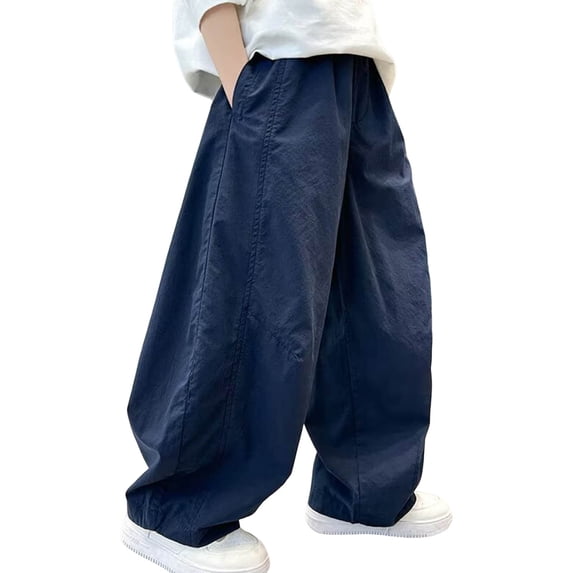 NAISIBABY Boys Baggy Pants, Elastic Waist Wide Leg with Pockets Kids Casual Trendy Cotton Pants Navy Size 12