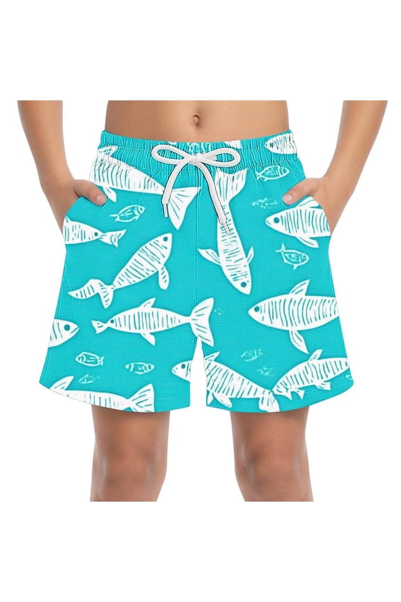 Boys Beach Shorts with Pockets (4-15T), Drawstring Quick Dry Performance Kids Swim Trunks Board Shorts Size 6