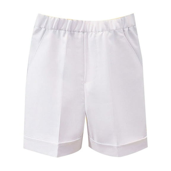 NAISIBABY Boys Bermuda Shorts, Elastic Waist Flat Front Stretch School Uniform Shorts White 6-7T