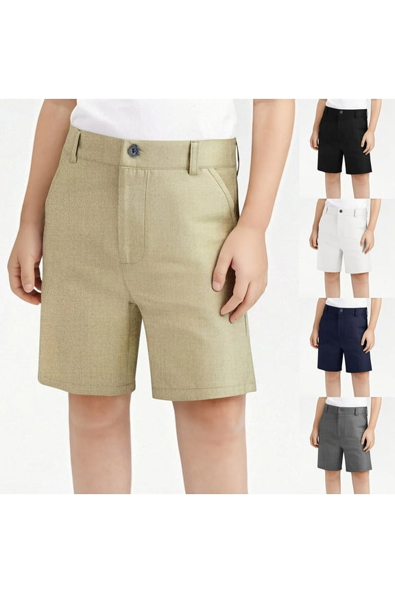 Boys Bermuda Shorts, Elastic Waist Pull On Solid Color School Uniform Suit Shorts Black 3-4T