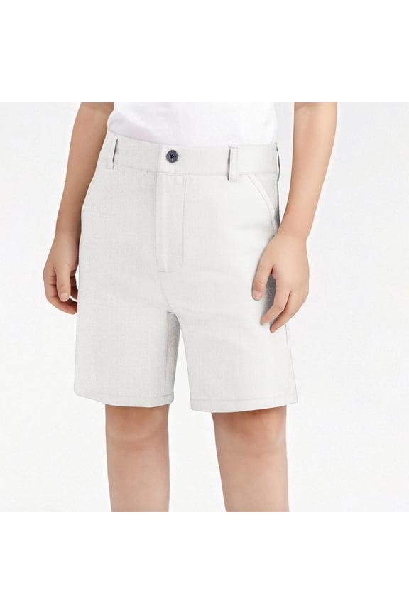 Boys Bermuda Shorts, Pull On Elastic Waist Solid Color School Uniform Suit Shorts White 15-16T