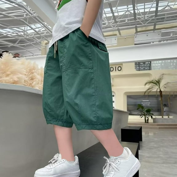 NAISIBABY Boys Bermuda Shorts, Solid Color Drawstring Loose Fit Kids Summer Causal Sport Shorts Army Green 3-4T