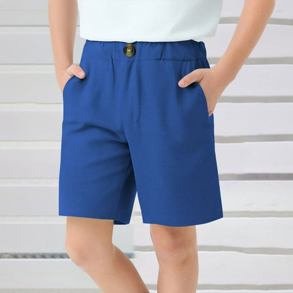 NAISIBABY Boys Bermuda Shorts, Stretch Elastic Waist Solid Color School Uniform Suit Shorts Blue 9-10T