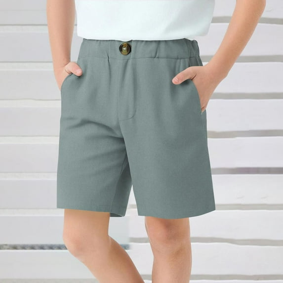 NAISIBABY Boys Bermuda Shorts, Stretch Elastic Waist Solid Color School Uniform Suit Shorts Gray 9-10T