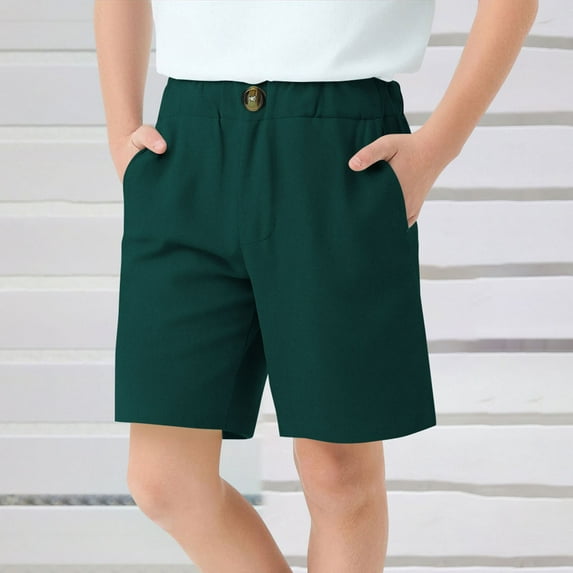 NAISIBABY Boys Bermuda Shorts, Stretch Solid Color Elastic Waist School Uniform Suit Shorts Green 7-8T