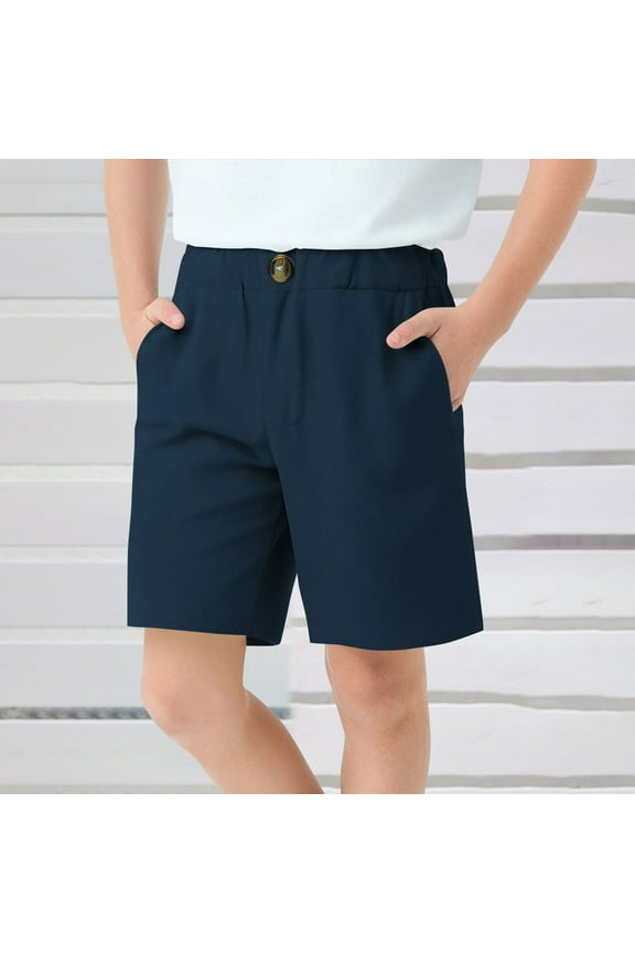 Boys Bermuda Shorts, Stretch Solid Color Elastic Waist School Uniform Suit Shorts Navy 7-8T