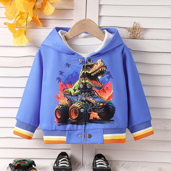 NAISIBABY Boys Bomber Jacket, Fashion Prints Hooded Long Sleeve Trendy Casual Coat Blue 12-18Months