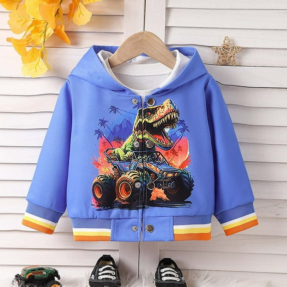 NAISIBABY Boys Bomber Jacket, Long Sleeve Fashion Prints Hooded Trendy Casual Coat Blue 2-3T