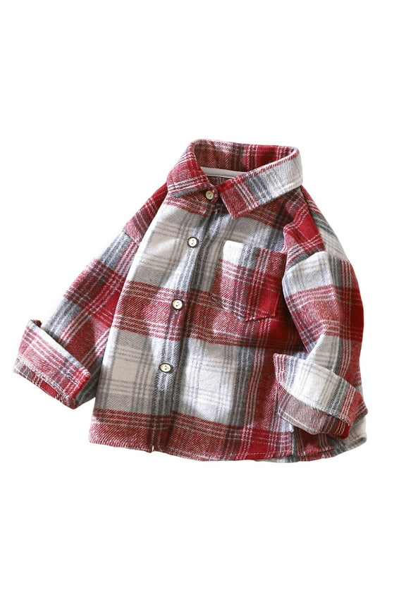 Boys Button Down Shirts 10T, Loose Fit Lapel Long Sleeve Flannel Fashion Casual Jackets Red(2-11T)