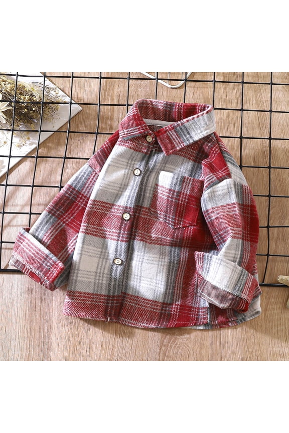 Boys Button Down Shirts, Loose Fit Lapel Long Sleeve Flannel Fashion Casual Jackets Red 7T