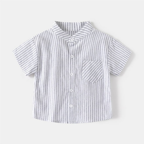 NAISIBABY Boys Button-Up Shirt, Cotton Breathable Plaid Graphic Short Sleeve Casual Formal Dress Shirt White 3-4T