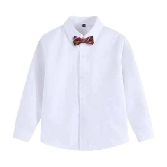 NAISIBABY Boys Button-Up Shirt with Bow Tie, Long Sleeve Lightweight School Uniform Kids Dress Shirt Red 14T