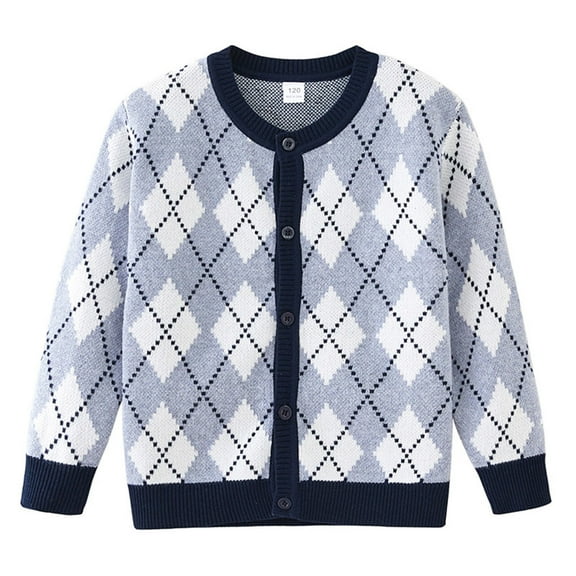 NAISIBABY Boys Cardigan Sweater 7T, Classic Checked Buttons Long Sleeve Fall Winter Warm Knit Outwear Gray(1-10T)