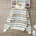 thumbnail image 1 of NAISIBABY Boys Cardigan Sweater, Long Sleeve Turtleneck Full Zipper Fashion Striped Knit Outwear White 5T, 1 of 9