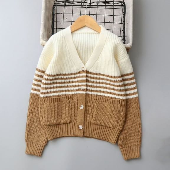 NAISIBABY Boys Cardigan Sweater, Long Sleeve with Pockets Buttons V-Neck Fashion Casual Knit Outwear Coffee 11T