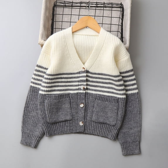 NAISIBABY Boys Cardigan Sweater, Long Sleeve with Pockets Buttons V-Neck Fashion Casual Knit Outwear Gray 7T