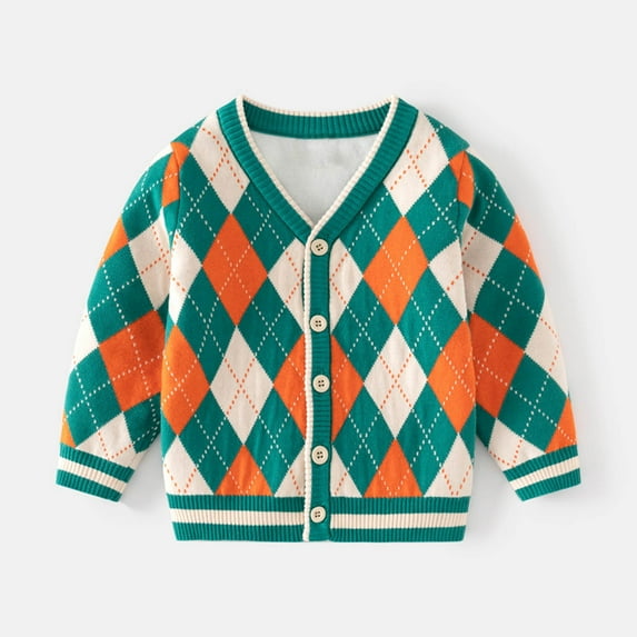 NAISIBABY Boys Cardigan Sweaters, V-neck Long Sleeve Checked Warm Coats Green 5T