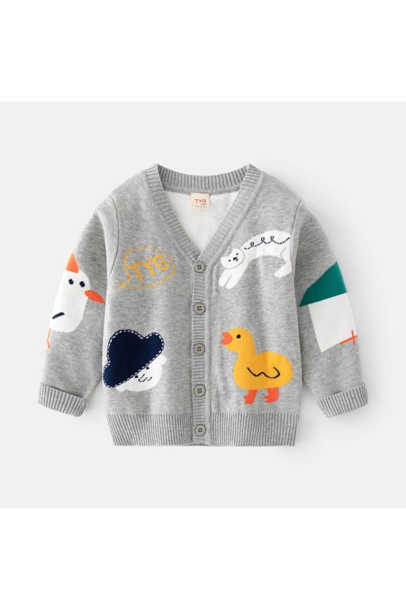 Boys Cardigan Sweaters, V-neck Long Sleeve Cute Knit Warm Coats Gray 5T