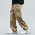 thumbnail image 1 of NAISIBABY Boys Cargo Pants, Drawstring High Waist with Multi-Pockets Straight Leg Casual Loose Outdoor Trousers Khaki 11T, 1 of 5
