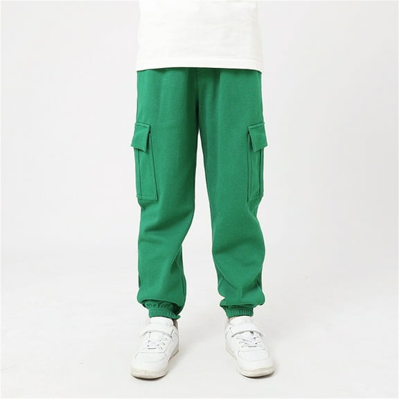 NAISIBABY Boys Cargo Pants, Elastic Waist Multiple Pockets Active Fit Casual Fashion Joggers Pants Green 12T