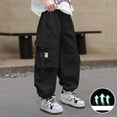thumbnail image 1 of NAISIBABY Boys Cargo Pants, Multiple Pockets Baggy Fit Elastic Waist Casual Fashion Joggers Pants Black 9T, 1 of 6