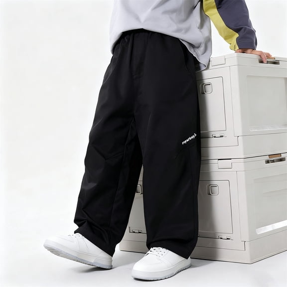 NAISIBABY Boys Cargo Pants, Straight Leg Elastic Waist Casual Baggy Kids Cotton Fashion Pants Black 3T