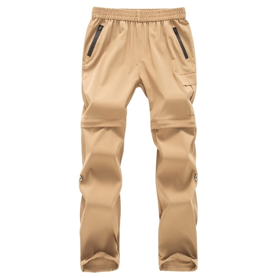 NAISIBABY Boys Cargo Pants with Zipper 10T, Elastic Waist Straight Fit Waterproof Windproof Thicken Warm Ski Pants Khaki(3-15T)