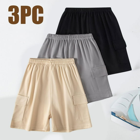 NAISIBABY Boys Cargo Shorts 3 Pack, Elastic Waist Summer 2025 Casual Shorts with Pockets Black 7-8T