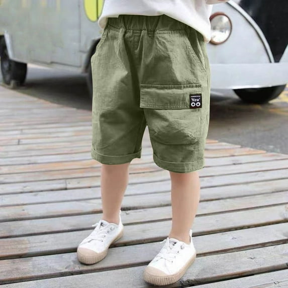 NAISIBABY Boys Cargo Shorts, Elastic Waist Summer 2025 Loose Fit Casual Sports Shorts with Pockets Army Green 9-10T