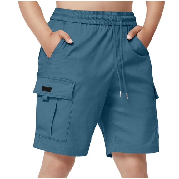 NAISIBABY Boys Cargo Shorts, Multi-Pocket Drawstring Baggy Fit Summer Kids Fashion Shorts Blue Size 10-12