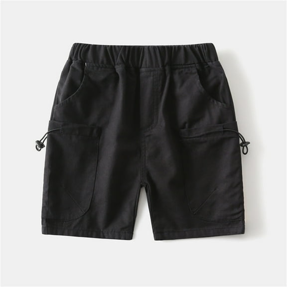 NAISIBABY Boys Cargo Shorts Size 5, Pockets Solid Color Elastic Waist Summer Fashion Casual Shorts Black（2-8T)