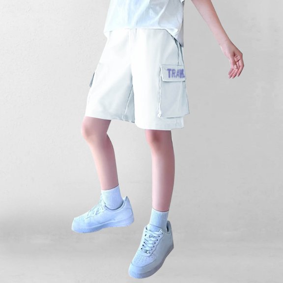 NAISIBABY Boys Cargo Shorts Size 13, Elastic Waist Baggy Fit with Pockets Summer Causal Fashion Shorts White