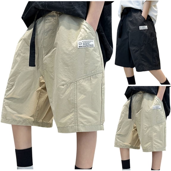 NAISIBABY Boys Cargo Shorts Size 5-6, Elastic Waist Baggy Fit Trendy Cotton Summer Causal Bermuda Shorts Khaki（5-15T)